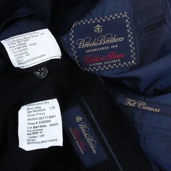 Brooks Brothers Golden Fleece Suit Italy Saxxon Navy Wool Stripe Madison 50R/42W